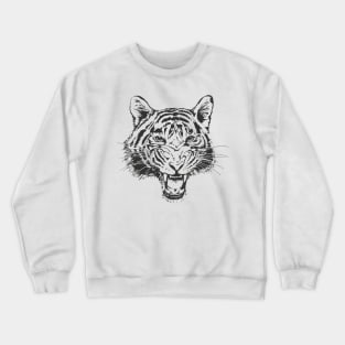 Hand-Drawn Tiger Head Sketch Teeth Growling Outline Crewneck Sweatshirt